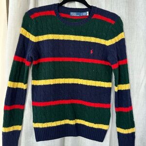 Polo by Ralph Lauren womens Striped Crewneck Sweater - Green, Navy, Red, Yellow